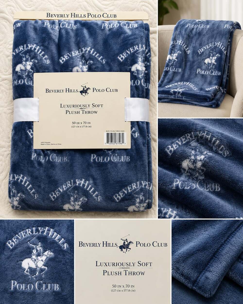 Beverly Hills Polo Club Luxuriously Soft Plush Throw 50 in x 70 in